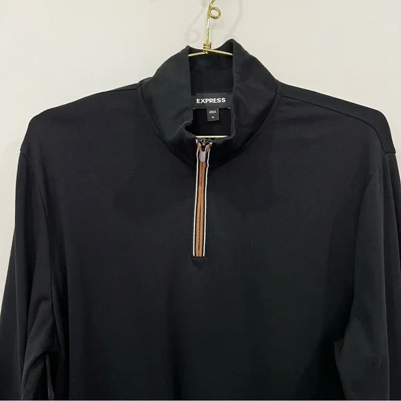 Express Tipped Quarter-Zip Sweatshirt Black Size Medium Black Long Sleeve - Picture 6 of 6